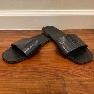 RAYE Black Croc Embossed Leather Sandals